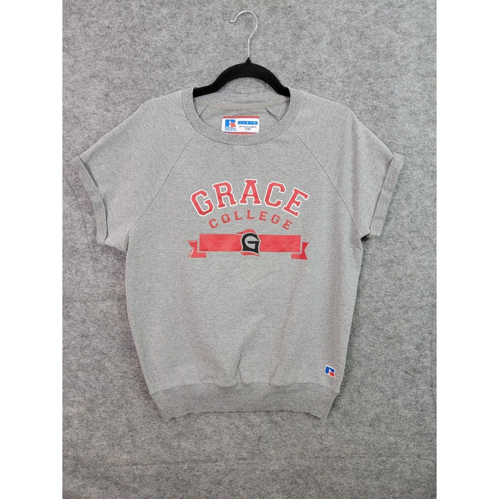 Grace College Alumni Sweatshirt Mens L Gray Short Sleeve Russell Athletic